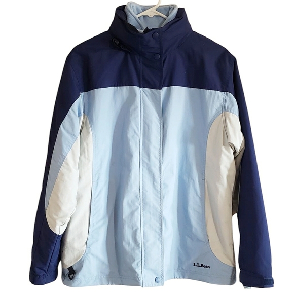 L.L. Bean Jacket Womens Blue White M Fleece Winter Rain Lined Full Zipped Coat - Picture 1 of 16